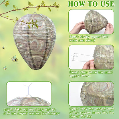 ZeeDix Hanging Paper Fake Wasp Nest Decoy, 4 Pack, Dark Color, 8.66"×11" for Outdoor, Home and Garden