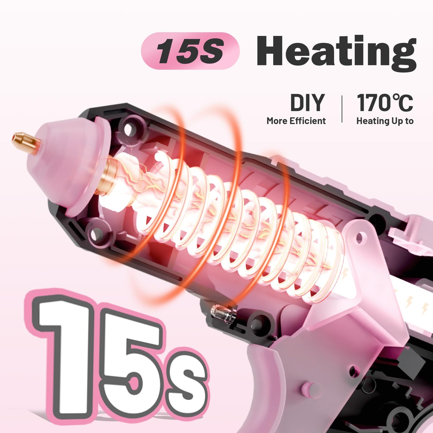 EZARC Cordless Hot Glue Gun, 15s Fast Heating 12V Mini Glue Gun for DIY Crafts, Home Repairs, School Projects, Decorations, with 50 Mini Glue Sticks, Pink