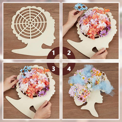 BENECREAT 3Pcs Wood Wreath Forms, Girl Head-Shaped Wood Frames (3 Styles), Light Yellow DIY Wreath Making Kit for Holiday Home Decor & Handmade Gift Creation