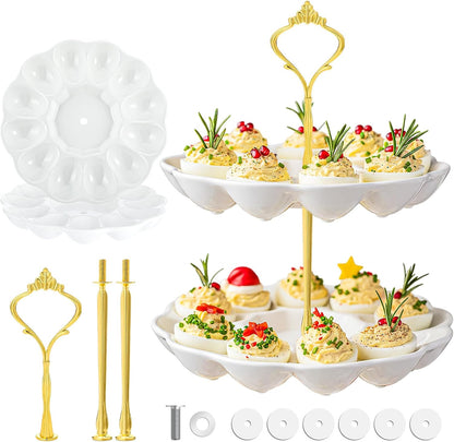 2 24 Countertop Tier Ceramic Easter Deviled Egg Platter Hole Deviled Egg Tray Container, Detachable Eggs Holder Tower