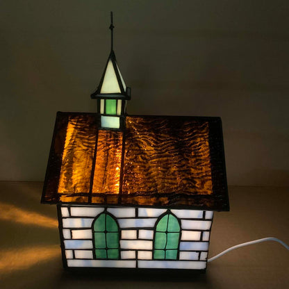 Bieye L12008 Christian Church Tiffany Style Stained Glass Table Lamp (Blue Chruch)