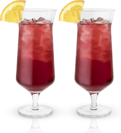 "Viski Raye 14oz Hurricane Glasses Gift Set of 2, Clear Crystal Glasses for Pina Coladas and Tropical Cocktails"