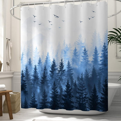 ChloropLastid Mountain Forest Shower Curtain Nature Blue Woodland Foggy Tree Mountain Waterproof Fabric Bath Curtain Decorative Pine Tree Fog Magic Bath Curtains for Home 72x72 inch