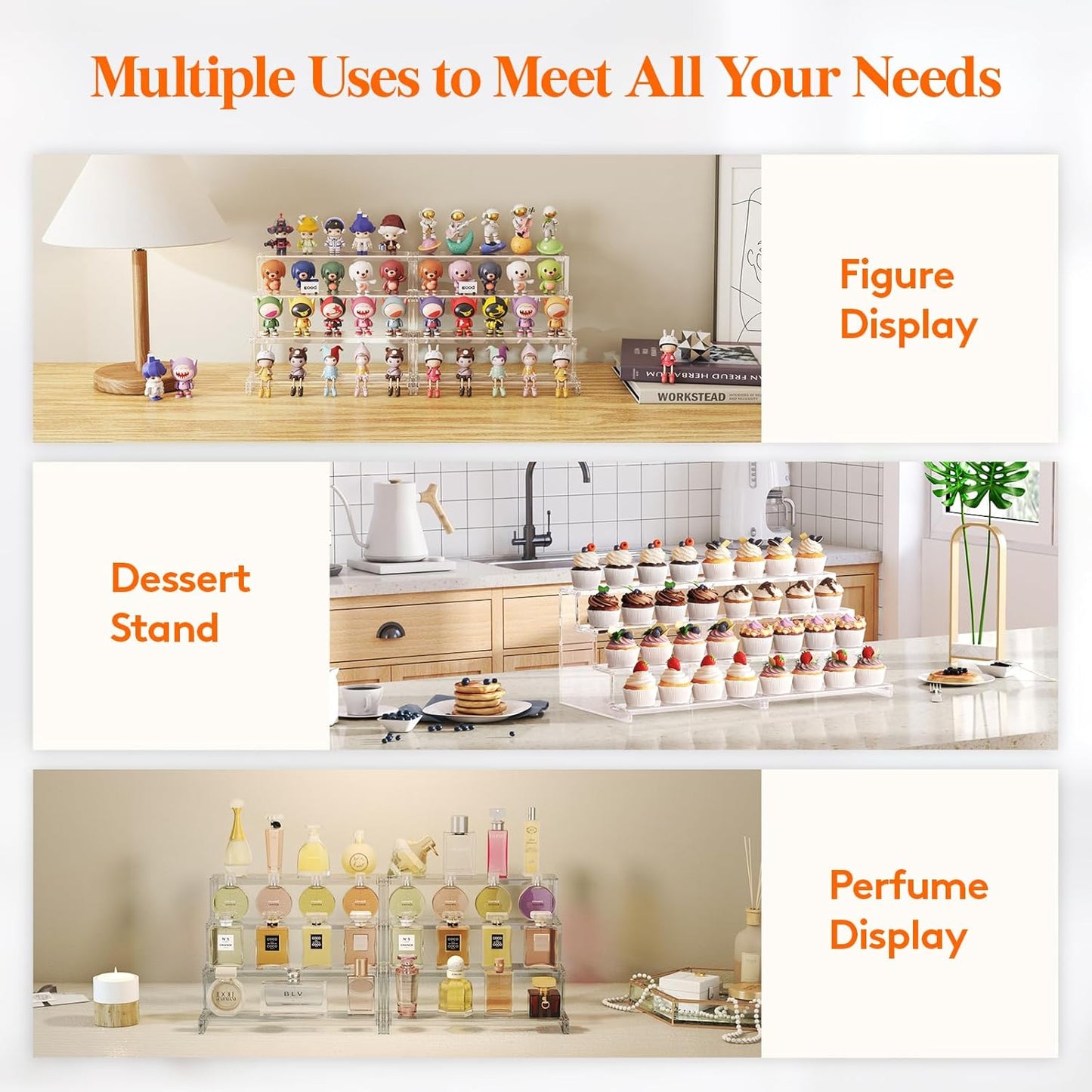 Lifewit 4 Tier Clear Display Risers Stand, Plastic Organizers for Figures, Cupcake, Perfume, 12inch, 2pack