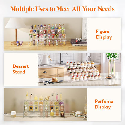 Lifewit 4 Tier Clear Display Risers Stand, Plastic Organizers for Figures, Cupcake, Perfume, 12inch, 2pack