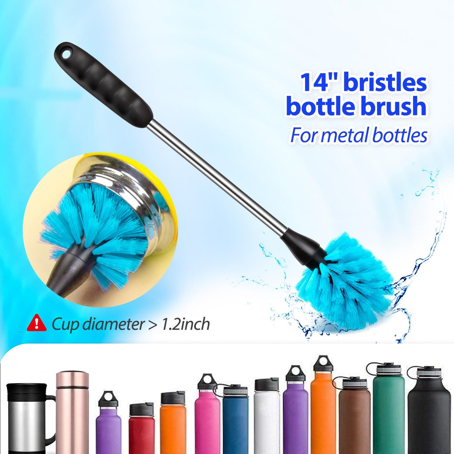 Holikme Bottle Brush Tube Cleaning Lab Set with Long Handle, Cup Cleaner for Washing Narrow Neck Beer Wine Decanter Pipes Lids Sinks Cap Covers, White