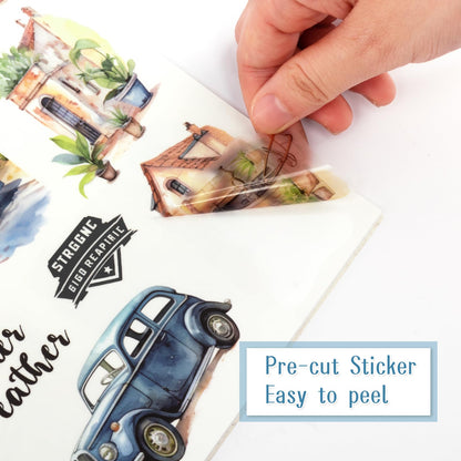 Dizdkizd Landscape and City Themed Scrapbook Journaling Stickers, 150 Die-Cut PET and Washi Paper Sticker Book for Junk Journaling, Collage, Craft Projects