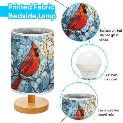 44memory Cardinal Table Lamp LED 3-Color Pressed Bedside, Cardinal Shade Lamp with Wood Base for Bedroom Living Room Desk Office TL01