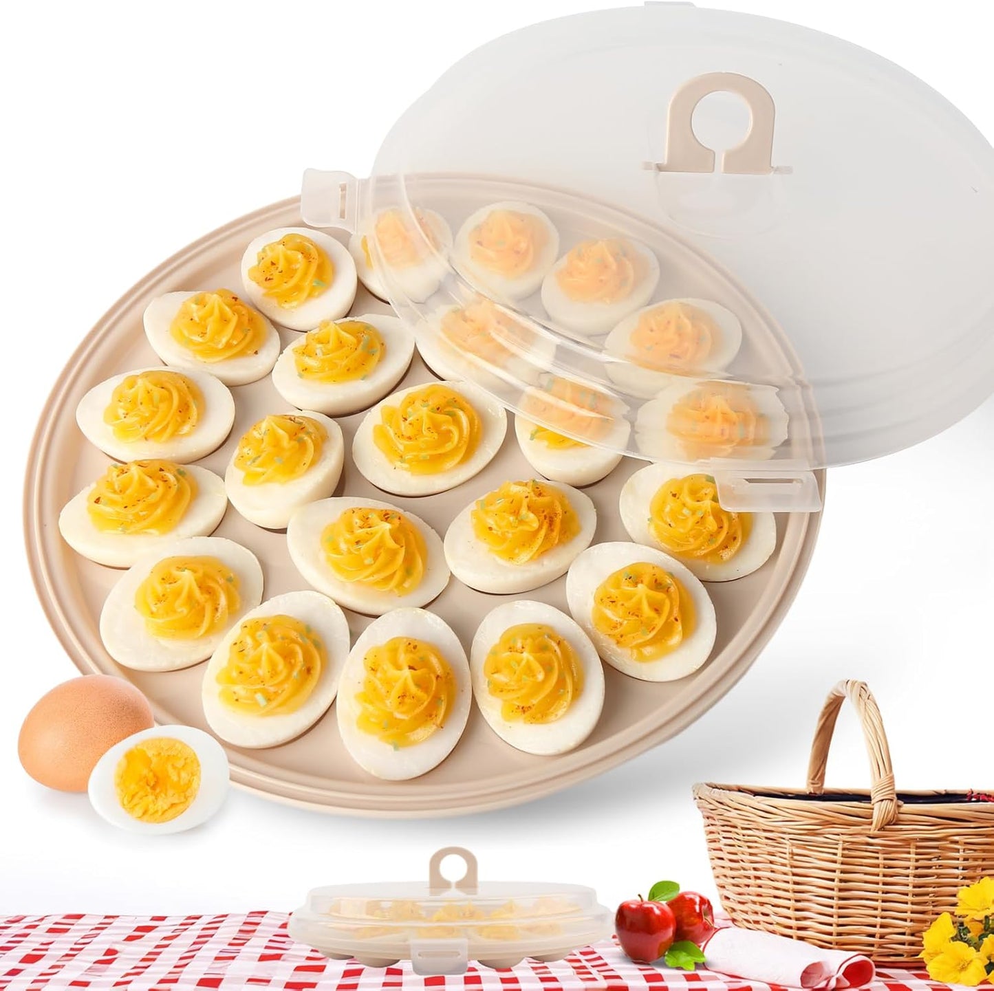 22 HAKSEN Deviled Egg Containers with Lid, Portable Deviled Egg Platter Carrier Holder Trays with Slots for Holiday