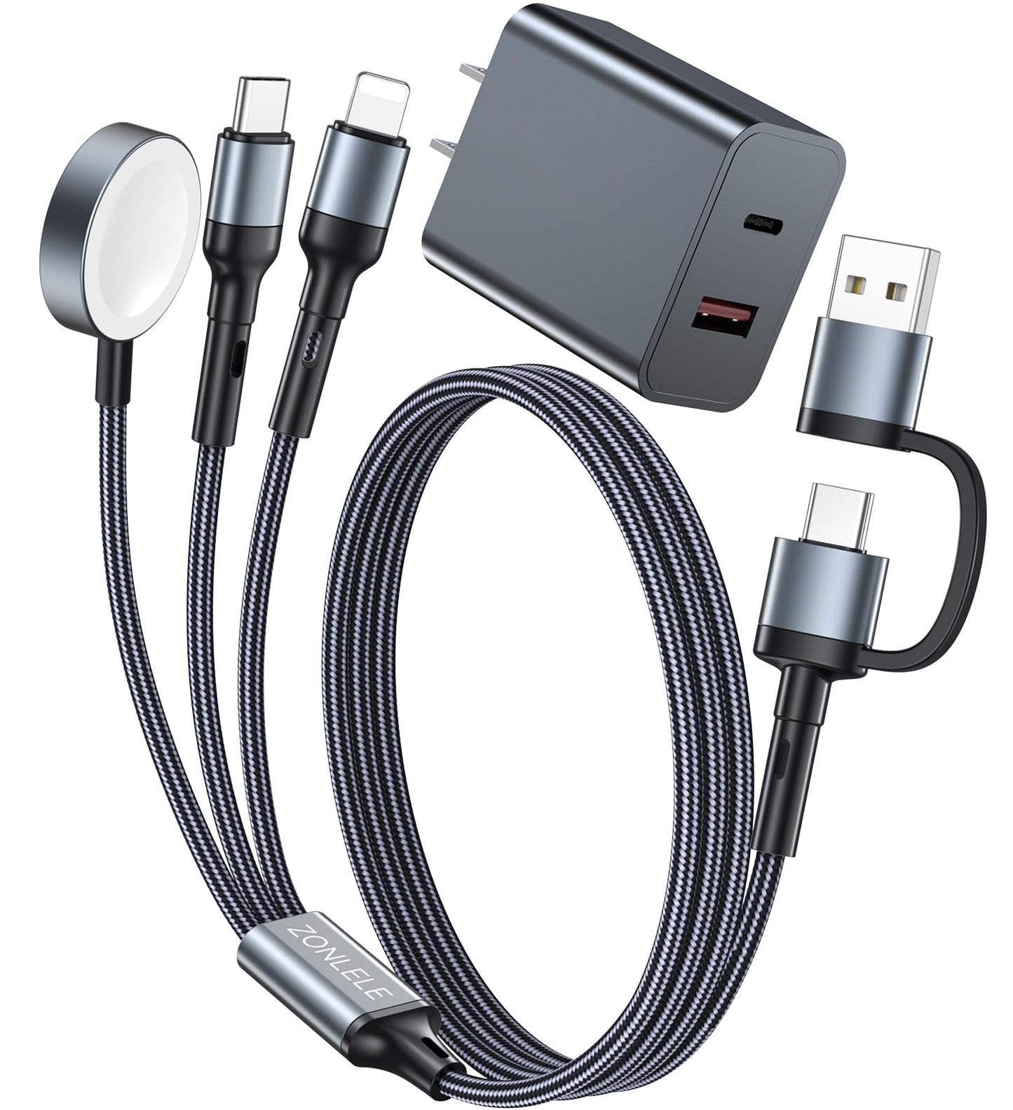 Upgraded Travel Essentials for Apple Watch Charger 3 in 2 Multi Charging Cable for iPhone 17 iWatch Charger USB C Cord, Car RV Camping Essentials Compatible with iWatch Ultra/SE/11 & iPhone 16/15-12