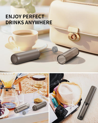 CIRCLE JOY Portable Rechargeable Milk Frother Hanheld, Dual Spring Whisk Electric Coffee Frother Wand Drink Mixer