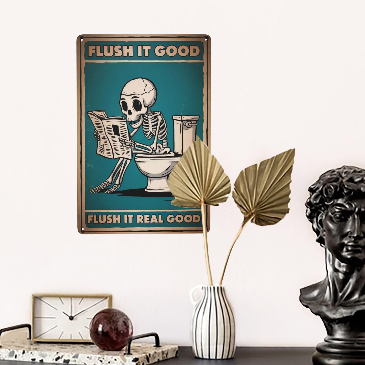 8x12 Inch Metal Sign Skeleton Flush It Good Bathroom Humor Retro Farmhouse Wall Decor For Guest Bathroom Powder Room Laundry Nook And Farmhouse Restroom Walls