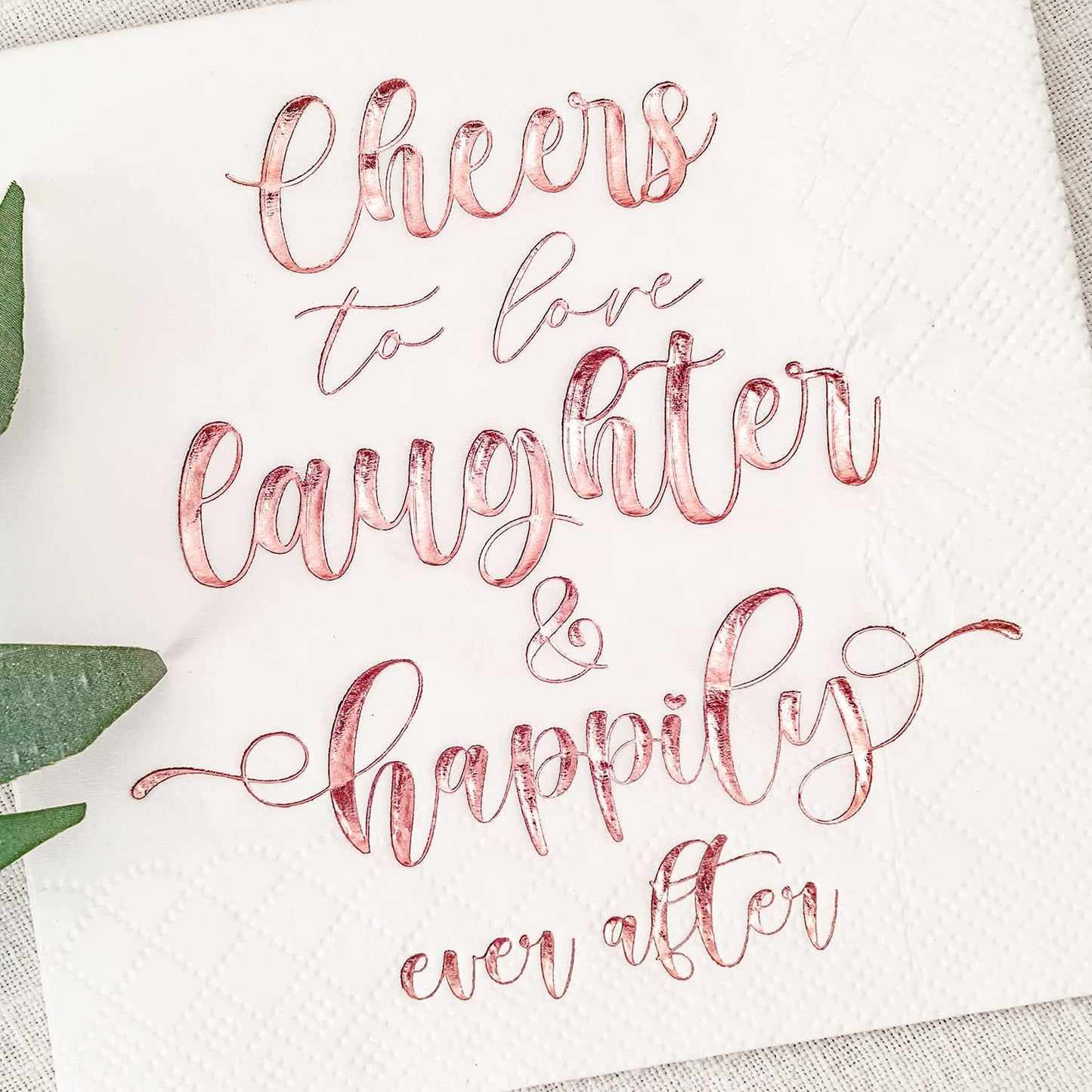 Crisky Bridal Shower Napkins - Rose Gold Happily Ever After Cocktail Beverage Cake Dessert Napkins for Wedding & Bridal