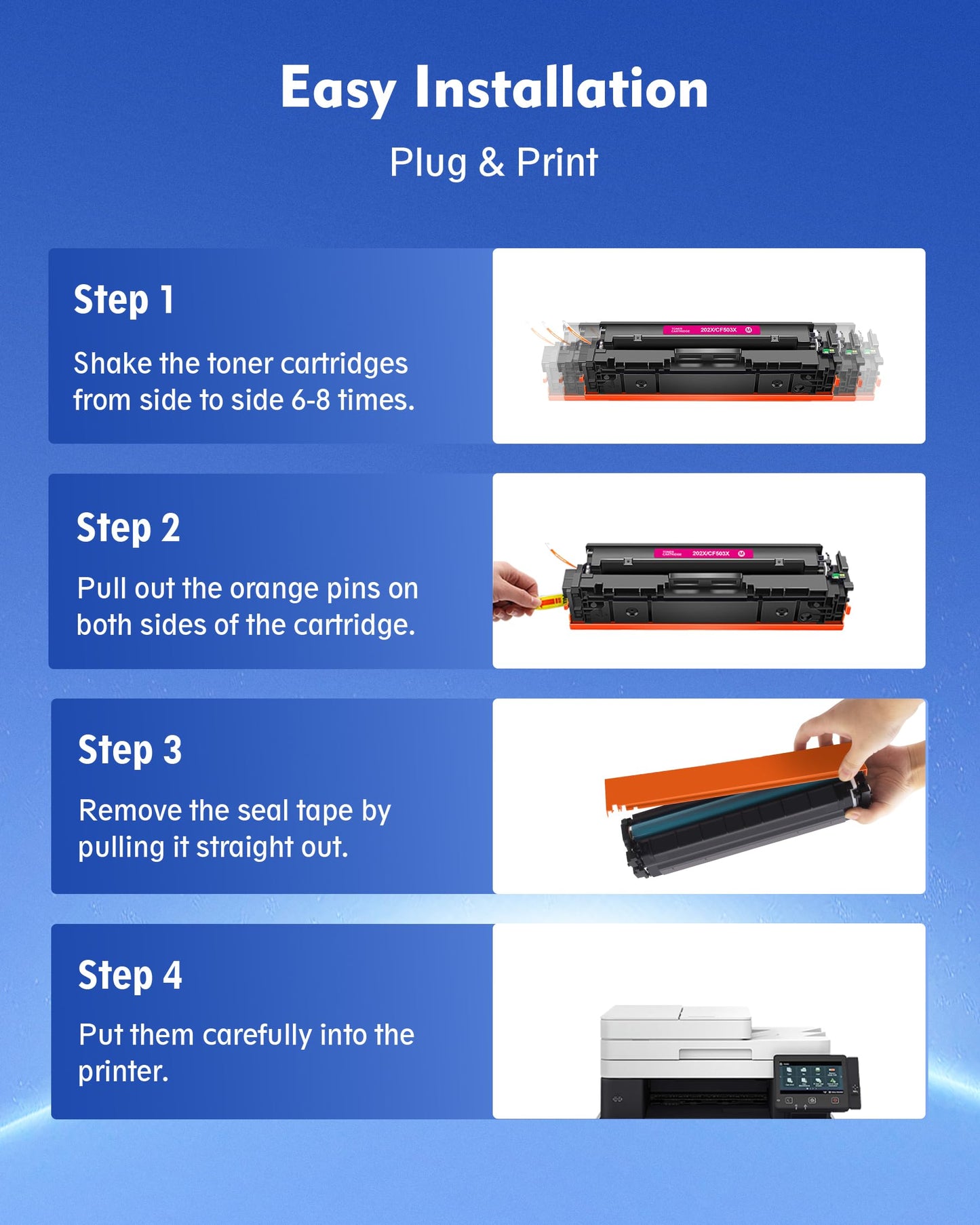 202X Toner Cartridges - High Yield 4 Pack Compatible Replacement for HP 202X Toner Cartridges, MFP M281fdw 202A Toner, for HP Color Laserjet Pro MFP M281fdw M281cdw M281fdn M254dw M254dn | CF500X