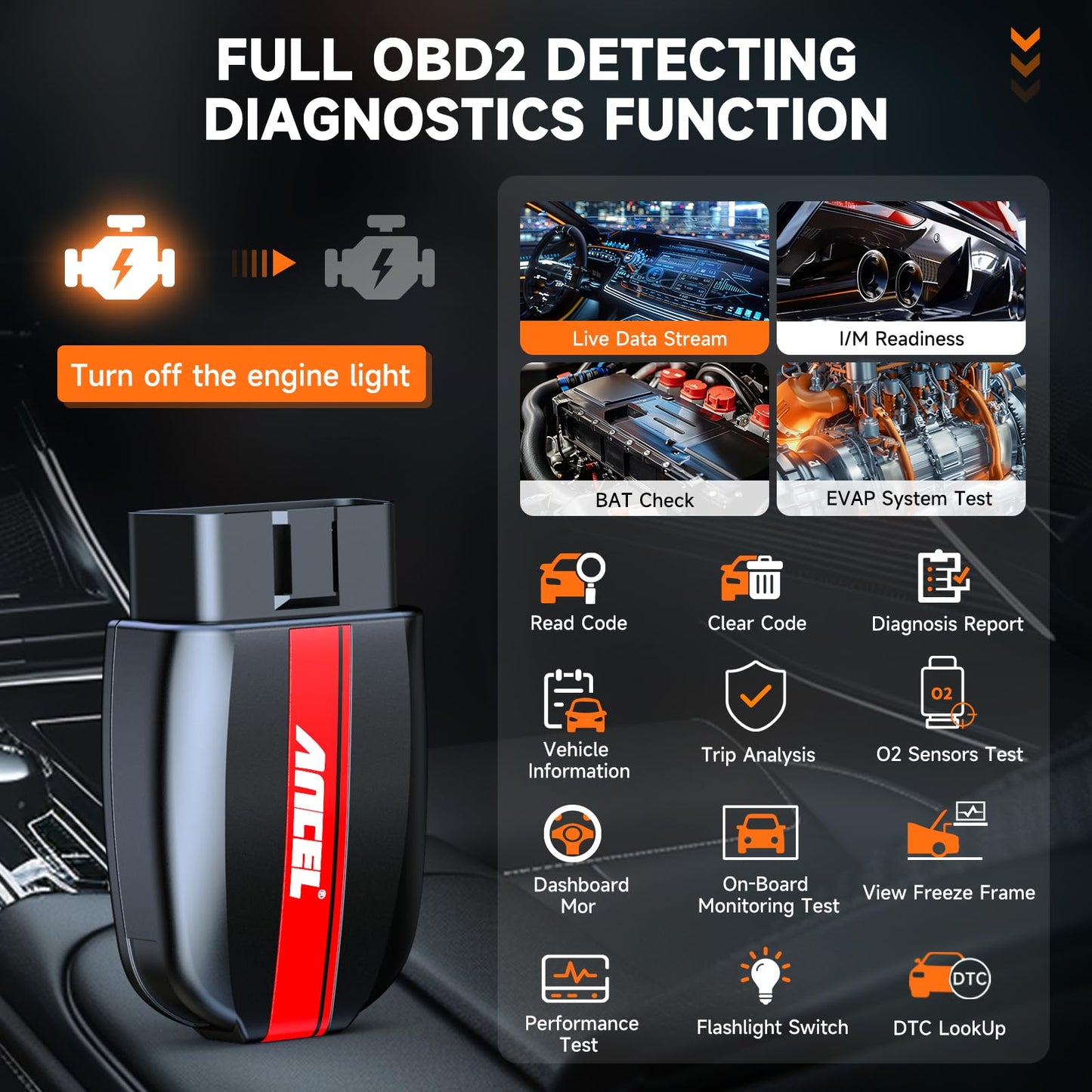 ANCEL BD200 OBD2 Scanner Bluetooth - Code Reader & Check Engine Diagnostic Scan Tools with Car Battery Test, Exclusive App On iOS & Android, Wireless OBDII Adapter Works for 1996 & Newer Vehicles