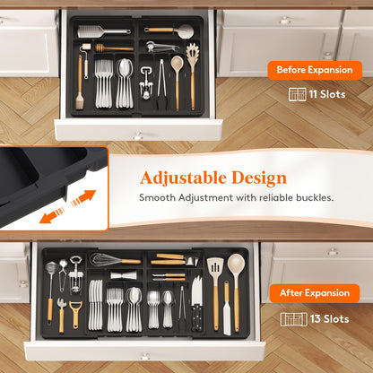 Lifewit Large Silverware Drawer Organizer, Expandable From 21 to 36 Inches, BPA Free Plastic Utensil Tray for Kitchen, Adjustable Flatware and Cutlery Holder for Spoons Forks Knives, Black