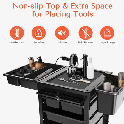 Trolley Premium Lockable Salon Trolley Cart with Wheels and 6 Drawers 2 Bucket,Versatile Salon Cart Hair Storage Rack