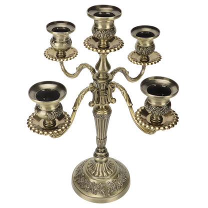 Hamwesh Vintage Candelabra, 5 Candles Capacity Extended Holder Edge Zinc Alloy 5 Arm Candelabra, Metal with Extended Edge for Romantic Dinners Parties Weddings Home Restaurants