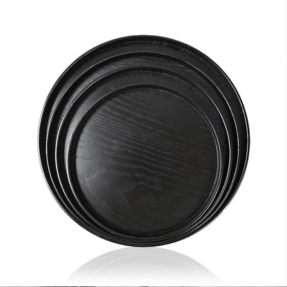 River (8.2inch, Round Wood Serving Tray, Solid Wooden Decorative Tray Non-Slip Tea Coffee Table Tray Snack Plate Food