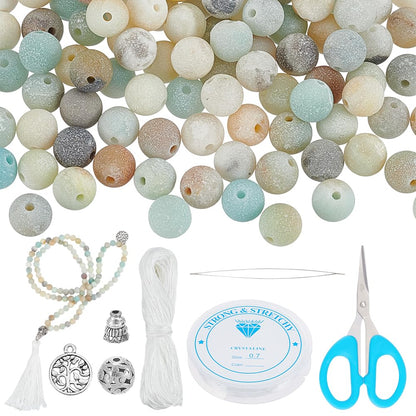 WEBEEDY Mala Necklaces Kit, 120 Pcs Colorful Frosted Gemstone Beads Kit for Jewelry Making with Spacer Bead Tassels Tree of Life Pendant Mala Beads Necklace for Yoga Prayer DIY Necklace Bracelet