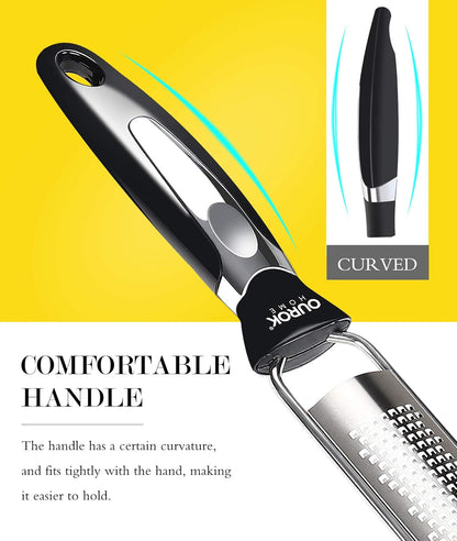Ourokhome Kitchen Lemon Zester, Stainless Steel Hand Held Grater for Cheese, Ginger, Chocolate, Black