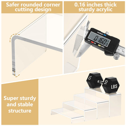 10 Pcs Large Acrylic Display Risers (7" L~9" L), Sturdy Rectangular Dessert Stands, Perfume Shelf Organizer, Clear Riser Stands, Display Shelves for Cupcake, Perfume, Figure, Collection, Decoration.