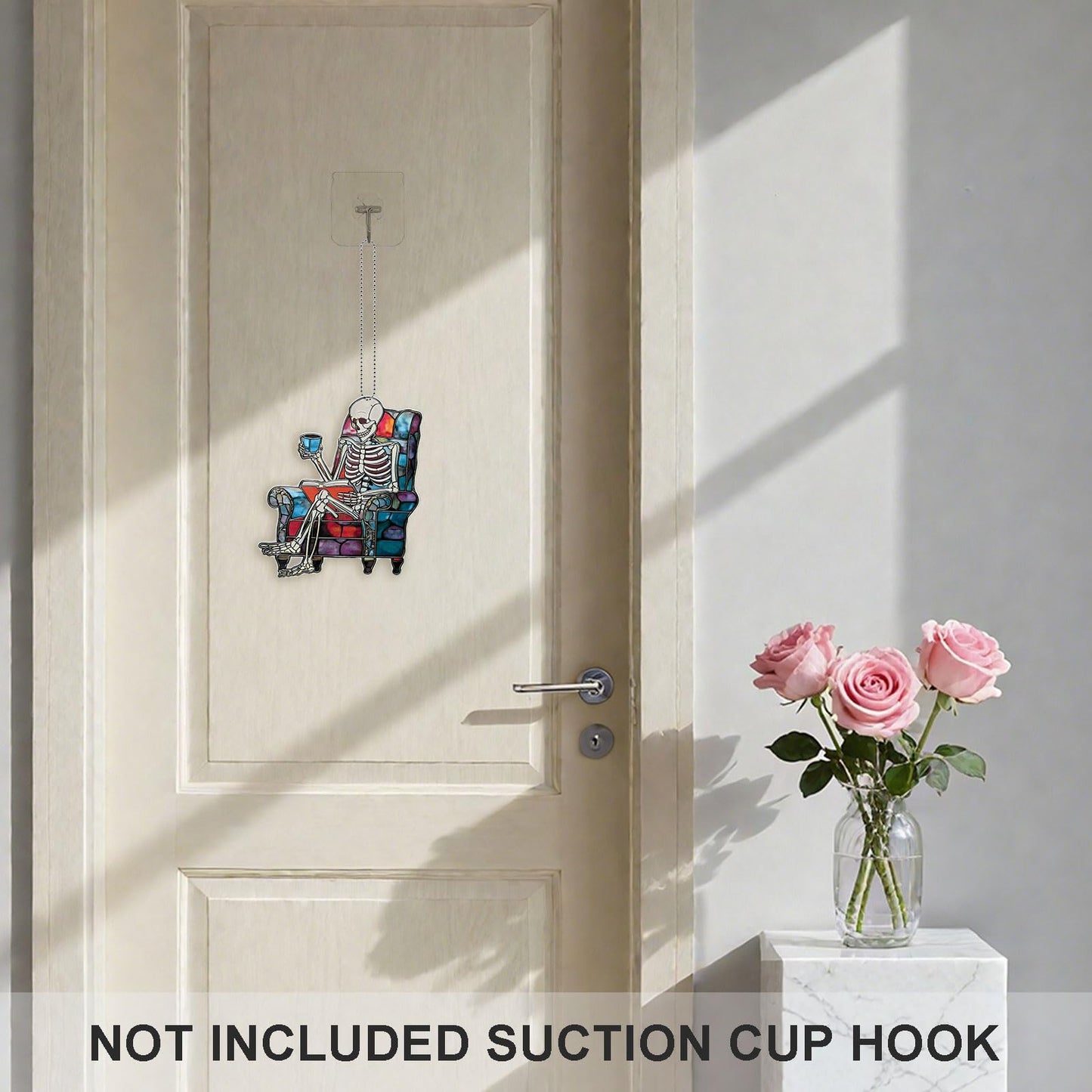 Skeleton Reading Ornament Acrylic Suncatcher Window Hanging Wall Decor for Indoor Outdoor Doors Home