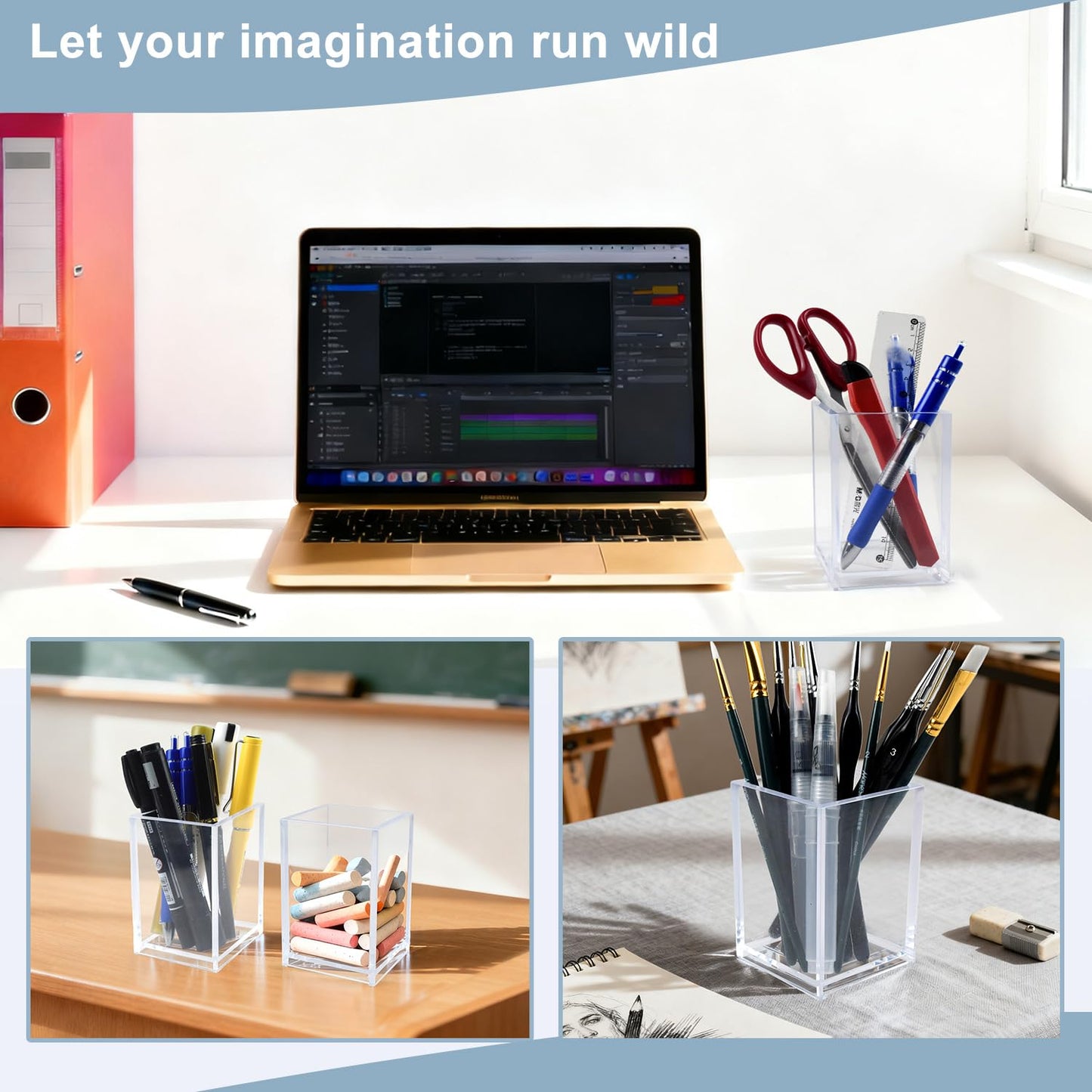 CDIVEFTN 10 Pack Clear Acrylic Pen Holders, Pencil Cups & Makeup Brush Organizers, Transparent Desk Storage for Office, School, Home & Study Supplies(10pcs)