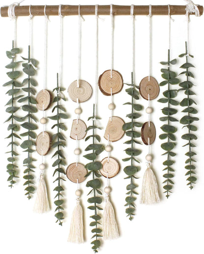 16.5 inch Artificial Eucalyptus Wall Decor Fake Greenery Leaves Stems Wall Hanging Plants on Wooden Stick Boho Rustic