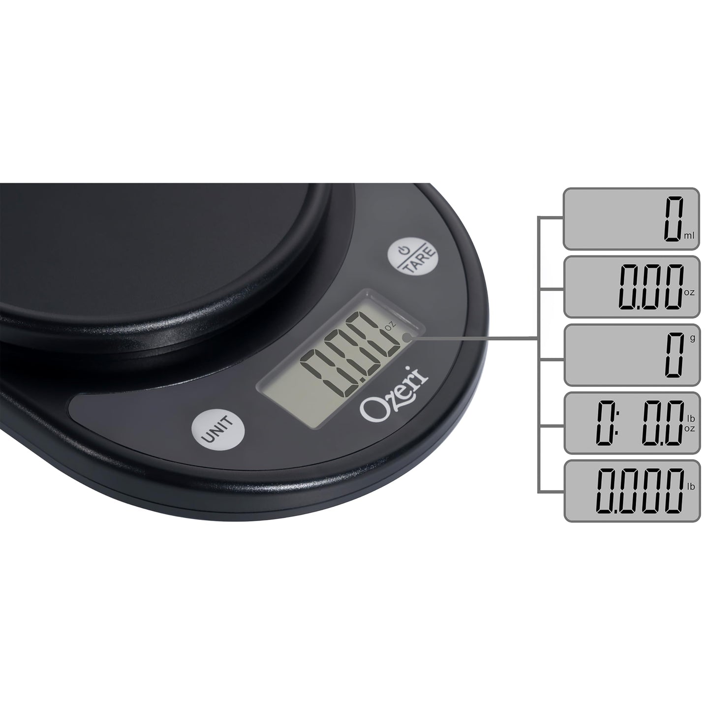Ozeri® Pronto® Digital Multifunction Kitchen and Food Scale with Variable Graduation Technology®, All Black