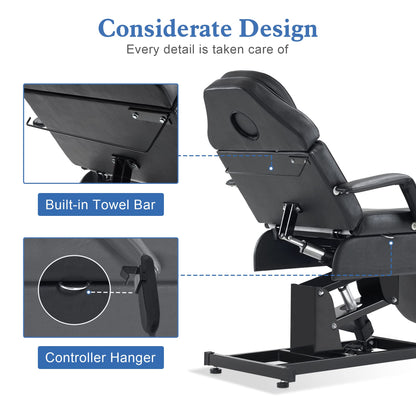 BarberPub Fully Electric Facial Bed with 3 Motor for Esthetician, Electric Tattoo Chair for Client, Facial Bed for Esthetician, Electric Adjustment 2751 (Black, Height (Flat): 24"–33")