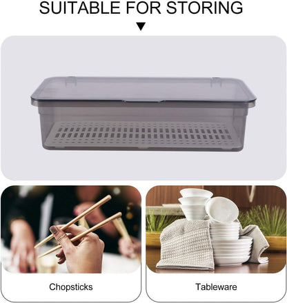 Cabilock 2pcs Flatware Tray with Lid, Kitchen Cutlery Tray and Utensil Drawer Organizer, Silverware Storage Container
