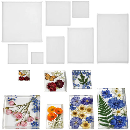 8 Sizes Epoxy Resin Silicone Molds Kit, Square Rectangular Resin Art Display Mold, Soft and Easy to Unmold, Silicone Resins Casting Molds, for Soap, Candles, Specimen, Dried Flower, DIY Handicrafts