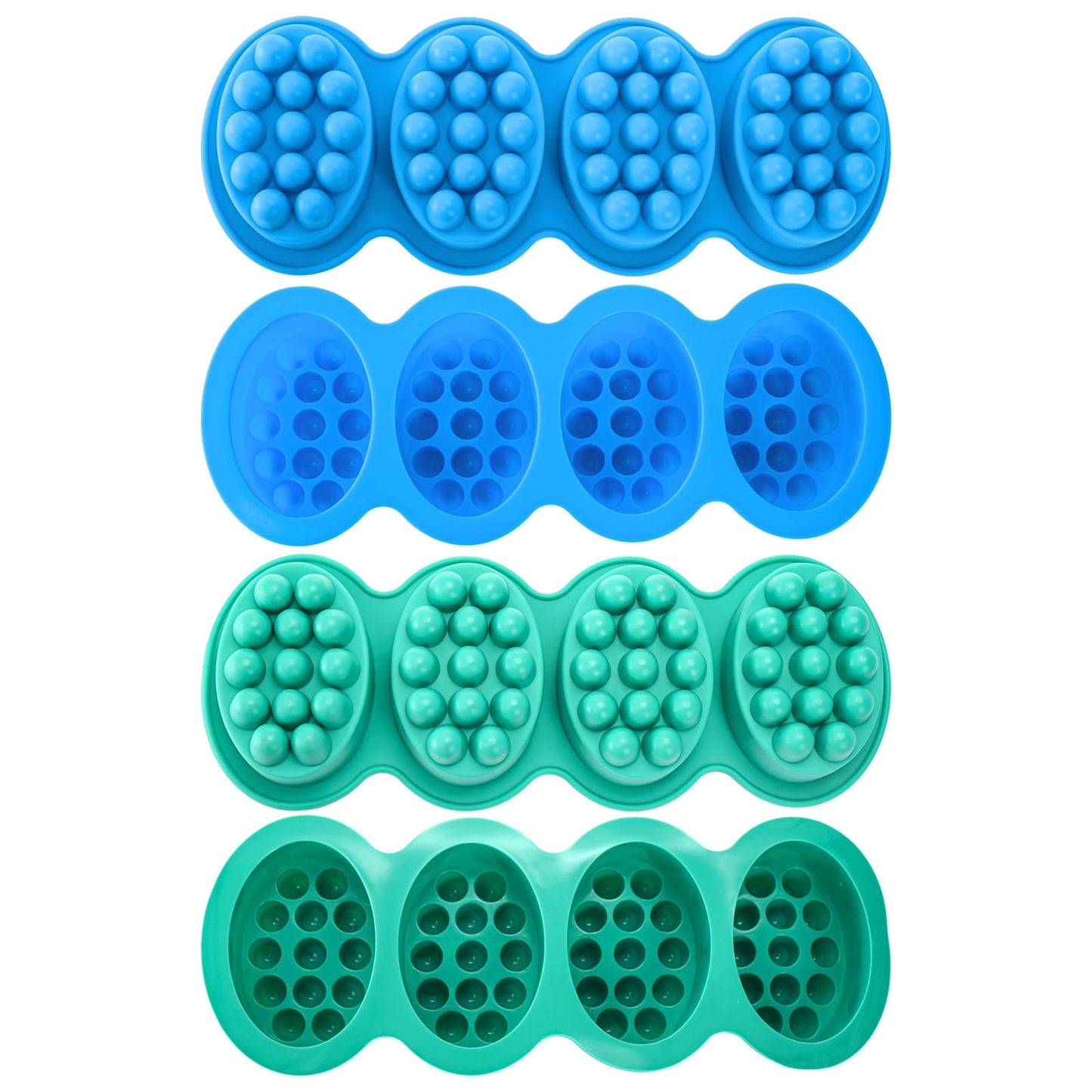Hedume 4 Pack Silicone Massage Bar Soap Molds, SJ 4 Cavity Silicone Massage Molds, Nonstick & BPA Free, Handmade Soap Molds for Soaps Making
