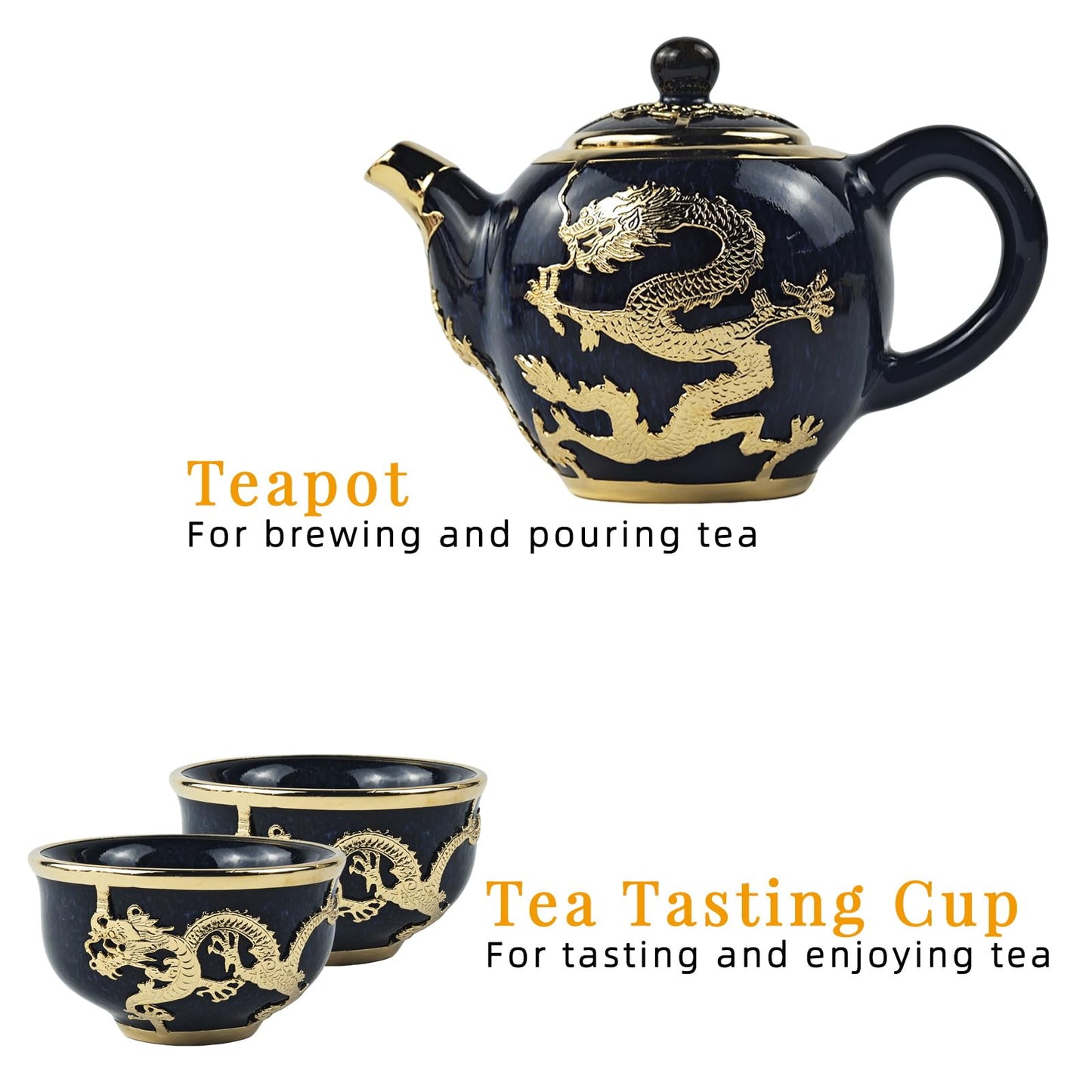 CKHNX Jun Porcelain Gold-Inlaid Tea Set, Zen Style, Includes Teapot and 6 Cups, Premium Gift Box, for Business, Festivals and Birthdays
