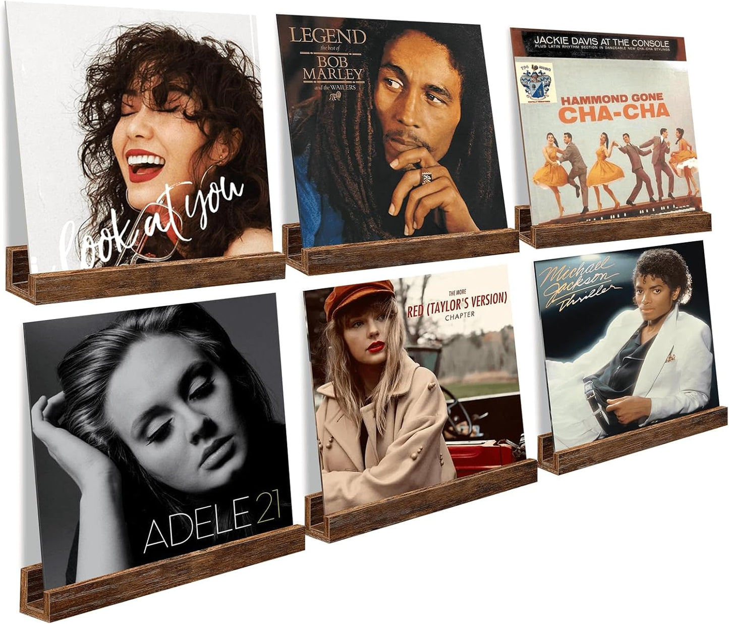 12 inch Album Pack 6 Vinyl Record Shelf Wall Mount, Wooden Record Holder Display, of Floating Shelves for Wall