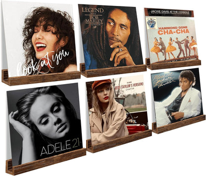 12 inch Album Pack 6 Vinyl Record Shelf Wall Mount, Wooden Record Holder Display, of Floating Shelves for Wall