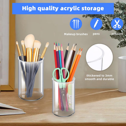 DingCo Acrylic Pen Holder 4 Pack, Acrylic makeup brush holder, Clear Pen Cup, Acrylic Cylinder Perfect for Desk organizer, Cylinder