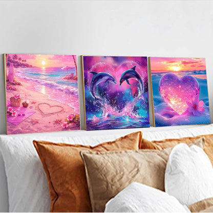 ajepon 3 Pack Heart Diamond Art Kits for Adults - Beach 5D Diamond Painting, Heart Gem Art for Adults, Gem Painting Kits for Wall Home Decor Arts Craft 12x12inch