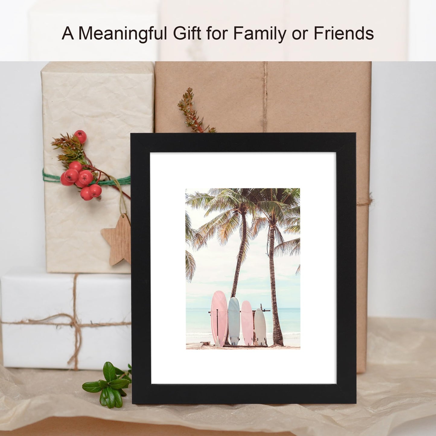 Hongkee 8x10 Picture Frame (4 Pack, Black) Made of Real Glass and Wooden Frame - Display Pictures 5x7 with Mat or 8x10 Without Mat, 8 by 10 Photo Frames TableTop Display and Wall Mounting