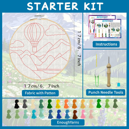 ACRNIGHEET 4Pcs Punch Needle Kits for Adults Beginners Include Instructions, Landscape Punch Needle Embroidery Kit, Pre-Printed Pattern, Embroidery Hoop, Yarns, Needles, DIY Crafts Gifts Idea