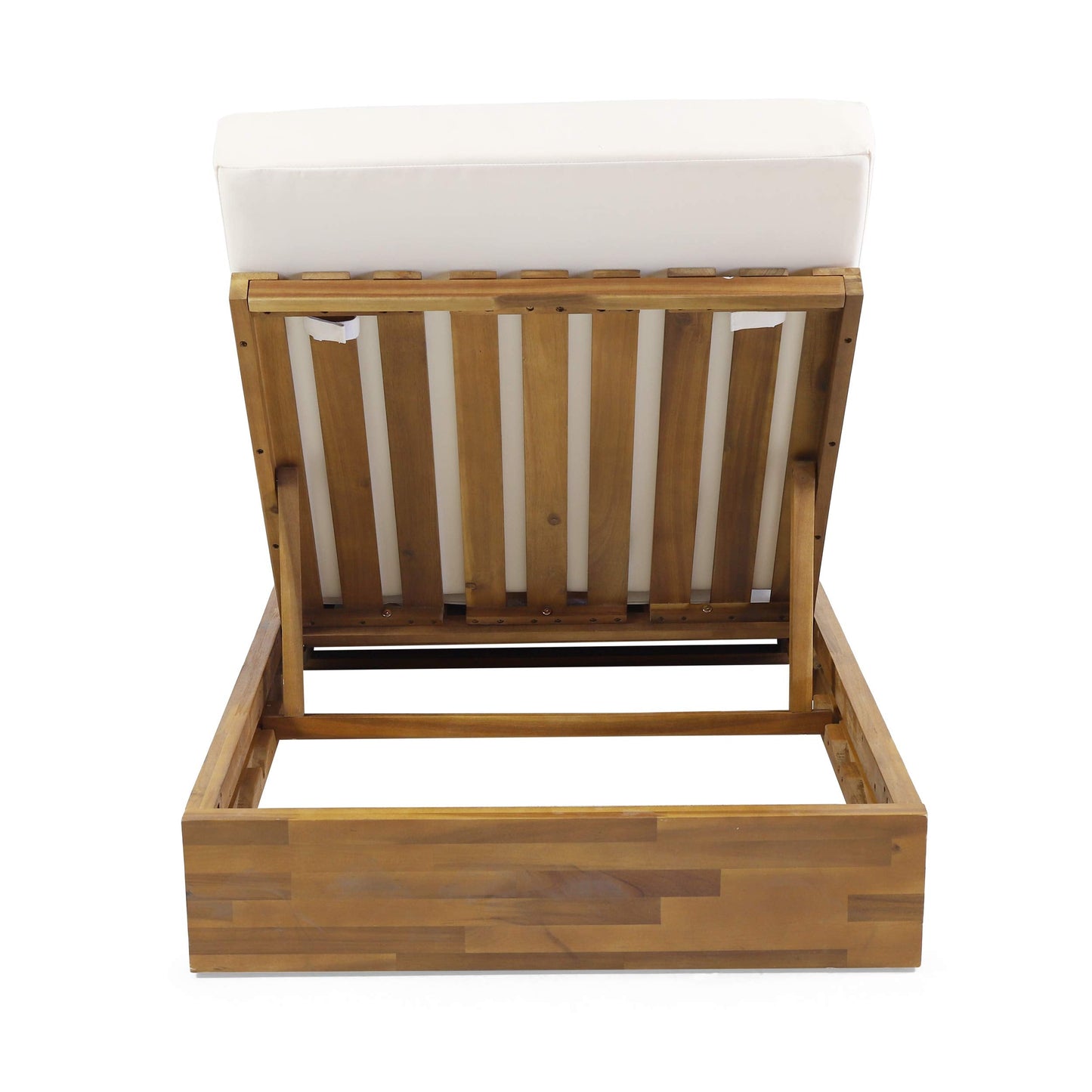 Abraham Outdoor Acacia Wood Chaise Lounge with Cushion (Set of 2), Teak and Cream