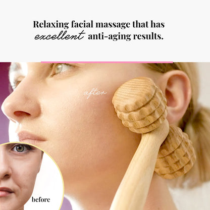 Tuuli Accessories - T-Shape Massage Roller, Body and Face Roller, Multi-Functional Facial Massager, Helps Ease Muscle Tension and Supports Skin Health, Wooden Roller Massager Tool
