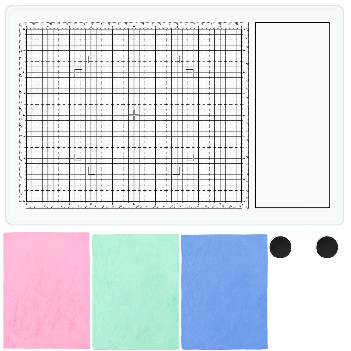 Glass Craft Mat for Crafting Measuring Painting Work Magnetic Cutting Media Mat for Crafts Tempered Glass Crafting Surface for Cutting Stamping Mixed Media Heat Embossing and Hot Glue Projects, White