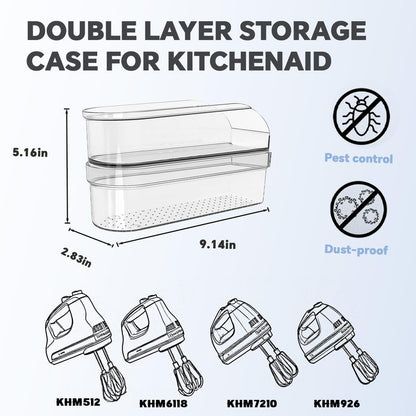 Hand Mixer Storage Case for KitchenAid KHM5/KHM6/KHM7/KHM9 Series Ultra Power Speed Hand Mixers, Double layer Crylic Transparent Storage Box (Hand Mixer Not Included) (Storage Case)