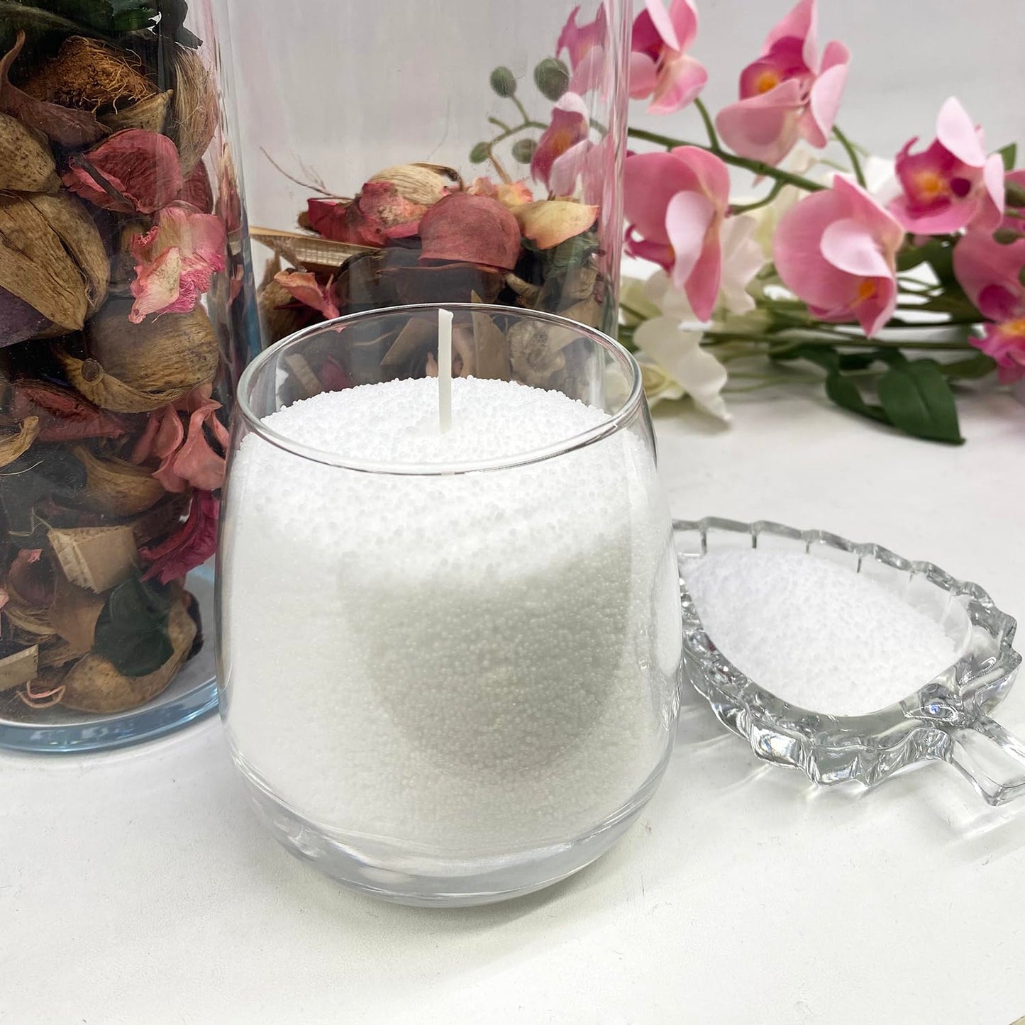 VITARIE Refillable Pearled Candle Sand 18oz, Unscented, 30 Cotton Wicks, 1.1lb Long Burning, Candle Making Kit, Pearl Black