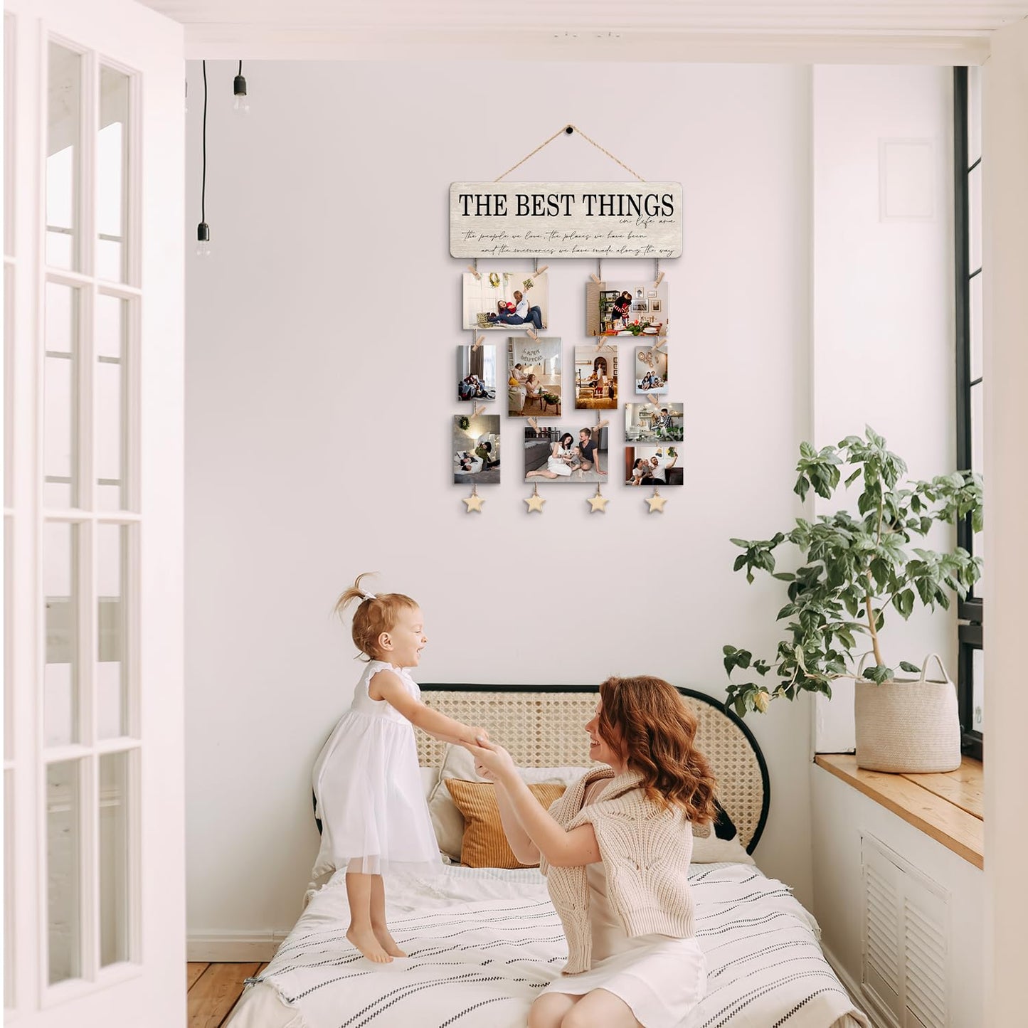 NaZaUK Family Picture Photo Display Board Collage Photo Hanging Display, Picture Board Wood Rustic Frames, Hanging Photo Display with Clips, Home Bedroom Wall Decor, The Best Things in Life are the People We Love