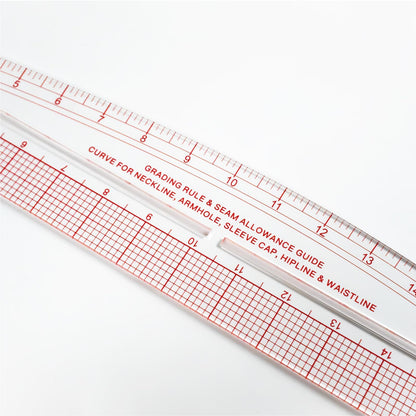 KEARING 29" Curve & 16" Straight Styling Design Marking Ruler, Clear Acrylic Hip French Curve Ruler Vary Form Curve Ruler for Sewing Pattern Making, 4 Rulers in 1 Transparent Fashion Designer's Ruler