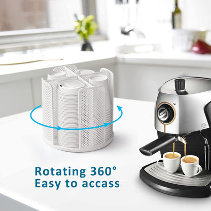 Rotating Cup and Lid Organizer, 4 Compartment Dispenser for Bathroom, Coffee Station, Kitchen Cabinet
