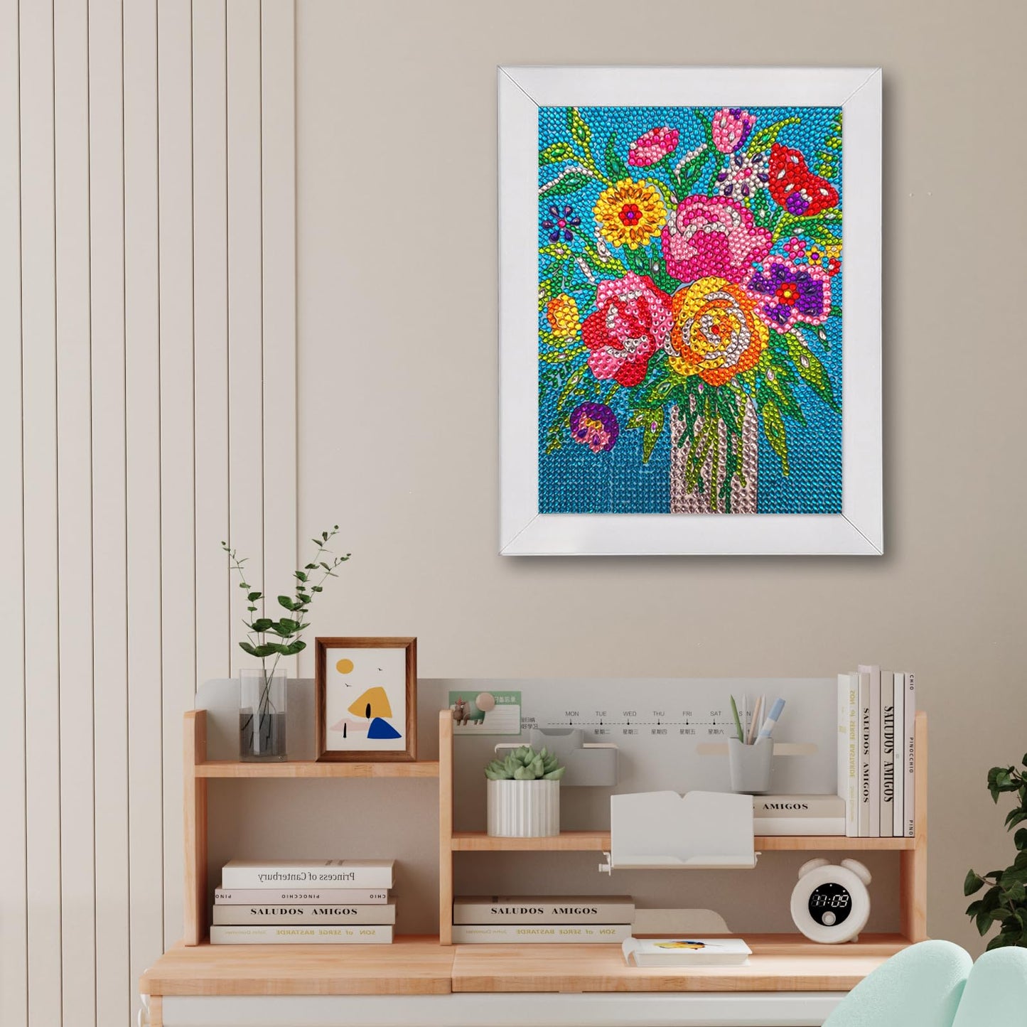QIOUOL Flower Diamond Art Painting Kits for Kids Adults Beginners with Wooden Frame Girls Art Crafts Rhinestone Gem by Number Kits,Diamond Art Kits for Teens,Birthday Gifts and Office Decor